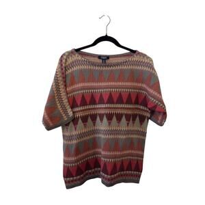 CHAPS Cotton Southwastern Aztec Print Short Sleeved Sweater Top Size L
